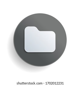 Folder of documents, portfolio with files, business icon. White paper symbol on gray round button or badge with shadow