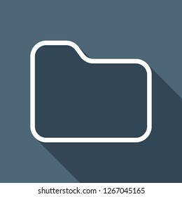 Folder of documents, portfolio with files, linear outline business icon. White flat icon with long shadow on blue background