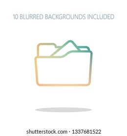 Folder of documents, portfolio with files, linear outline business icon. Colorful logo concept with simple shadow on white. 10 different blurred backgrounds included