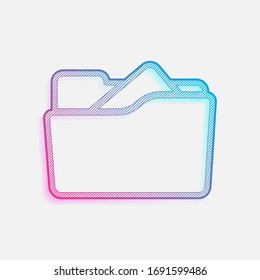 Folder of documents, portfolio with files, linear outline business icon. Colored logo with diagonal lines and blue-red gradient. Neon graphic, light effect