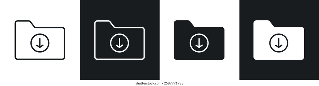 Folder download icon set black and white colors. Graphic Vector icons pack