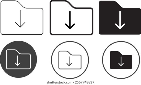 Folder download icon set. Download folder line style symbol. 