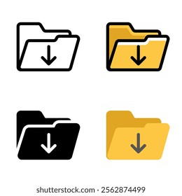 Folder download icon set. Suitable for computer document sharing. Computer ui ux folder management.