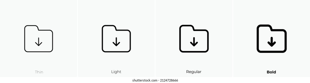 folder download icon. Thin, Light Regular And Bold style design isolated on white background