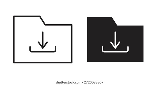 Ícones de download de pastas de cor preta em vários estilos