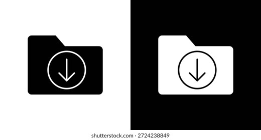 Concepto de Vector plano de iconos de Descarga de carpeta. Ilustraciones en blanco y negro