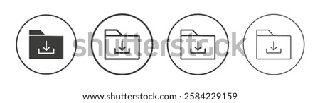 Folder download icons set. Liner outlined and flat black color