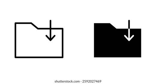 Folder download icons. stroke line and black solid icons