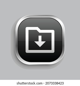 diseño de icono de línea de descarga de carpetas. Estilo botón brillante rectángulo redondeado aislado en fondo gris. Ilustración del vector