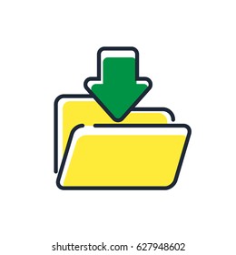 Folder download line vector illustration