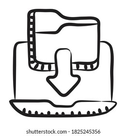 Folder downloading icon in doodle vector design