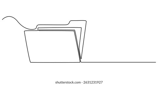 Folder drawn by a single line on a white background. One-line drawing. Continuous line, One continuous line vector drawing of a folder. Outline documents background icon. Saving securities vector icon