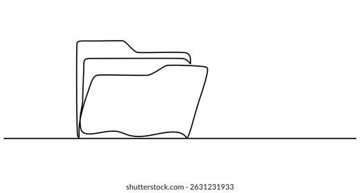 Folder drawn by a single line on a white background. One-line drawing. Continuous line, One continuous line vector drawing of a folder. Outline documents background icon. Saving securities vector icon