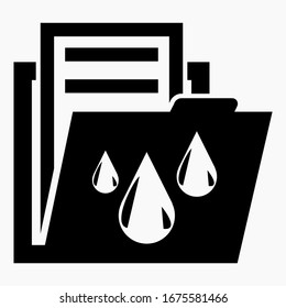 Folder and drop icon. Documents weather station. Weather records. Farmer's accounts. Utility bills. Water pipes. Watering the garden. Vector icon