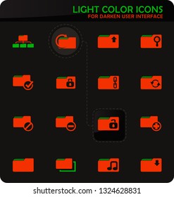 Folder easy color vector icons on darken background for user interface design