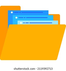 Folder With Electronic Document Vector. File Icon. Digital Data Storage Concept. Flat Folder Isolated On White Background