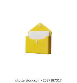 Folder envelope with documents 3D cartoon plastic style vector icon. Realistic volume open letter. Office yellow folder case. File management concept. Paperwork interface, mail post isolated