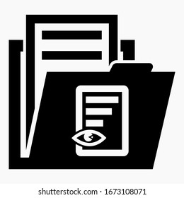 Folder and eye icon. Open documents on the server. View "urgent" documents. Vector icon.