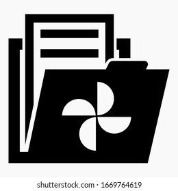 Folder and fan icon. Conditioning. Documents on the ventilation of the premises. Vector icon.