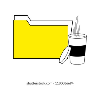 folder file archive and hot coffee