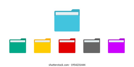 Folder With File For Desktop Of Computer. Icon Of Document Or Data In Folder. Open Or Closed Doc. Colorful Folders For Archive, Portfolio And Organize Of Job. Template For Web, Ui And Button. Vector.