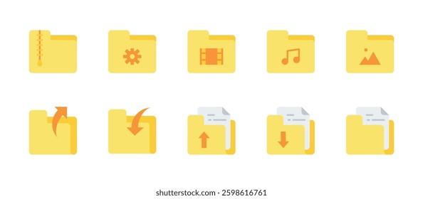 folder file desktop document icons. flat color style icon set