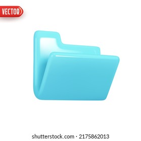 Archivo de carpeta. Carpeta con archivo de documentos. Abrir el color azul del archivo de equipo. Diseño 3d realista al estilo de las caricaturas plásticas. Icono aislado en fondo blanco. Ilustración del vector