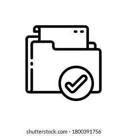 Folder, file, document, paper with check mark outline icons. Vector illustration. Editable stroke. Isolated icon suitable for web, infographics, interface and apps.