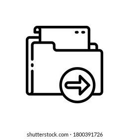 Carpeta, archivo, documento, papel con iconos de esquema de flecha derecha. Ilustración vectorial. Trazo editable. Icono aislado adecuado para web, infografías, interfaz y aplicaciones.