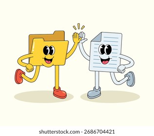 Carpeta y archivo alto cinco groovy ilustración de dibujos animados