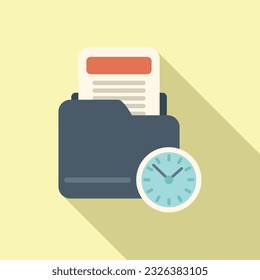 Folder file icon flat vector. Rush job. Clock time