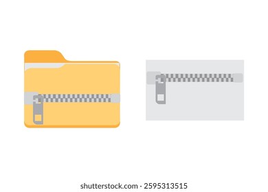 Folder and file icon with zipper, compressed document and directory. Icon set for landing page. Vector illustration collection for website, print, banner, software, application