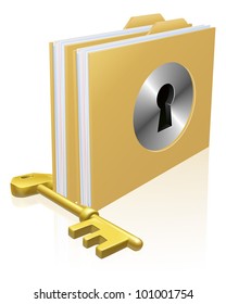 Folder or file with a keyhole locked with a key. Concept for privacy or data protection, or secure data storage etc.