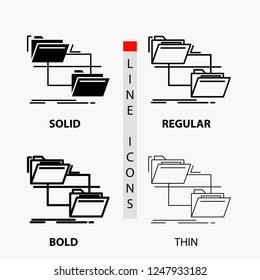 folder, file, management, move, copy Icon in Thin, Regular, Bold Line and Glyph Style. Vector illustration
