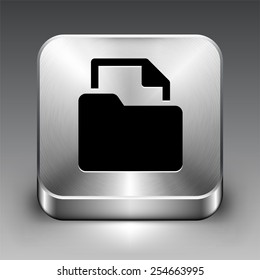 Folder with File on Silver Square Button