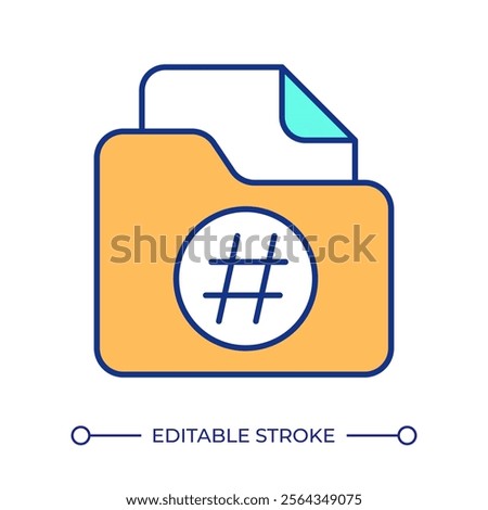 Folder with file and tag RGB color icon. Digital data indexing process. Information structurization for easy search. Isolated vector illustration. Simple filled line drawing. Editable stroke