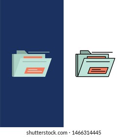 Folder, File, Zip, Rar,   Icons. Flat and Line Filled Icon Set Vector Blue Background. Vector Icon Template background