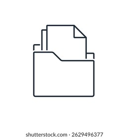 Folder with files. Collected, selected documents, information.Vector linear illustration icon isolated on white background.