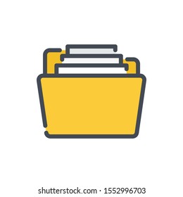 Folder with files color line icon. Open folder with documents vector outline colorful sign.