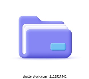 Folder with files, documents. File management concept. 3d vector icon. Cartoon minimal style.