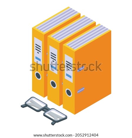 Folder files icon isometric vector. Office document paper. Folder stack archive