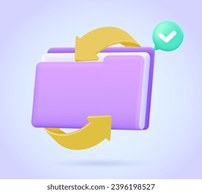 Folder with files update, remote folder, upload and download data in cloud online, refresh data. 3d design concept for landing page. Three dimensional vector illustration for website, print, banner