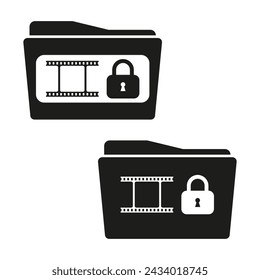 Symbol für Filmsperrung des Ordners. Sichere Datenspeicherung. Datenschutz. Vektorgrafik. EPS 10.