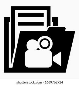 Folder and film projector icon. Collection of video files. Video property illustration. Vector icon.