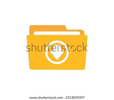 Folder flat icon sign, download folder. Folder with documents. Flat open folder icon set for paper design. Document icon sign with arrow down vector design and illustration.

