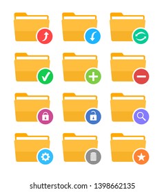 Folder flat icons set. Different folder icons.