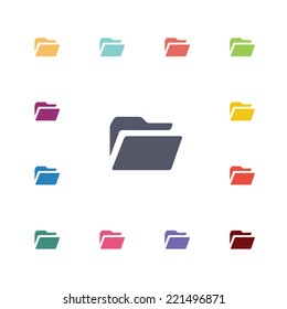 folder flat icons set. Open round colorful buttons. Vector 