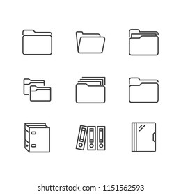 Значки плоской линии папки. Файл документа векторные иллюстрации - организация бизнес-документов, компьютерный каталог контуров знаков.
