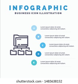 Folder, Folders, Network, Computing Blue Infographics Template 5 Steps. Vector Line Icon template