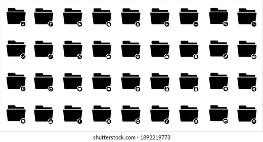 Folder format icon collection with black style full. Can ber used for website UI, mobile application UI, presentations, microblogs, etc.